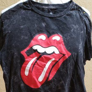The Rolling Stones, Black acid washed, Iconic Lips, Graphic T-shirt, Size M